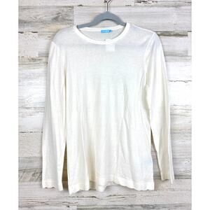 J. McLaughlin Womens L Cream Henri Scalloped Hem Long-Sleeve Knit Shirt NEW